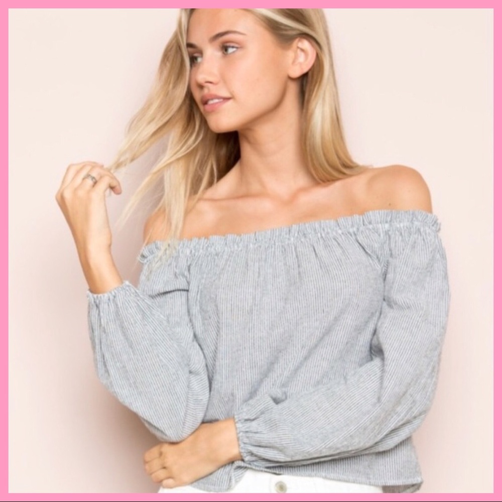 BRANDY MELVILLE | Off-Shoulder Boho Pinstripe Top